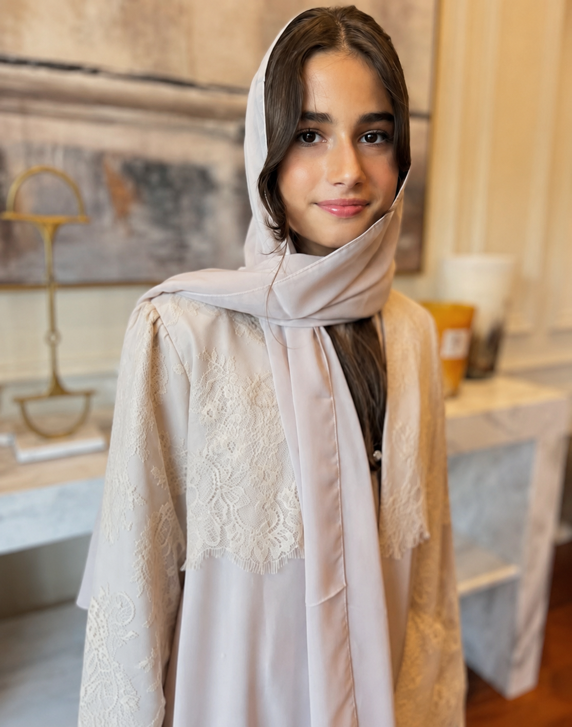 Ivory Lace Abaya