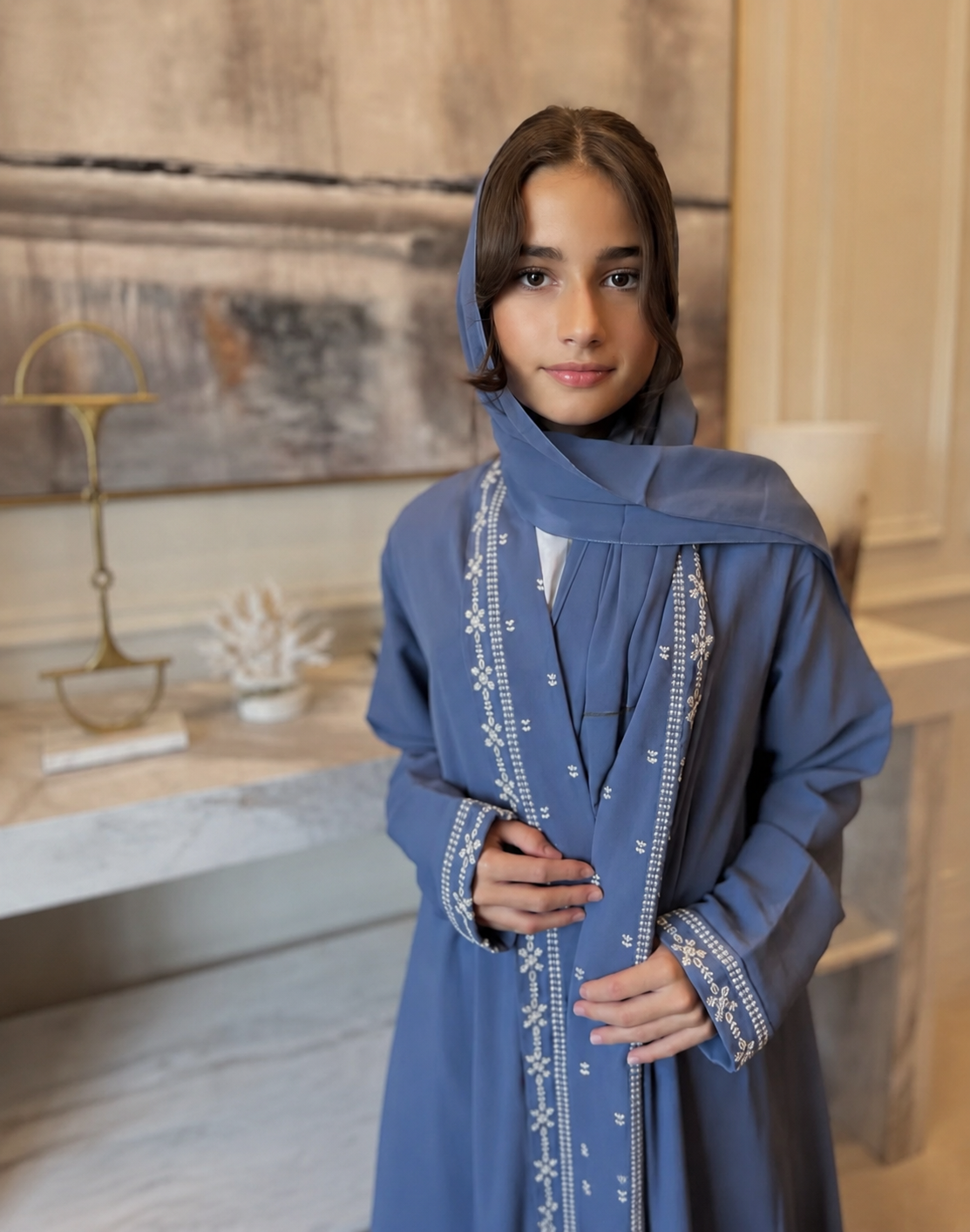 Sparkle deep blue embroidered abaya